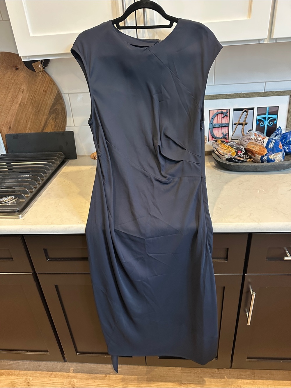 Reiss Navy Cap-Sleeve Midi Sheath Dress